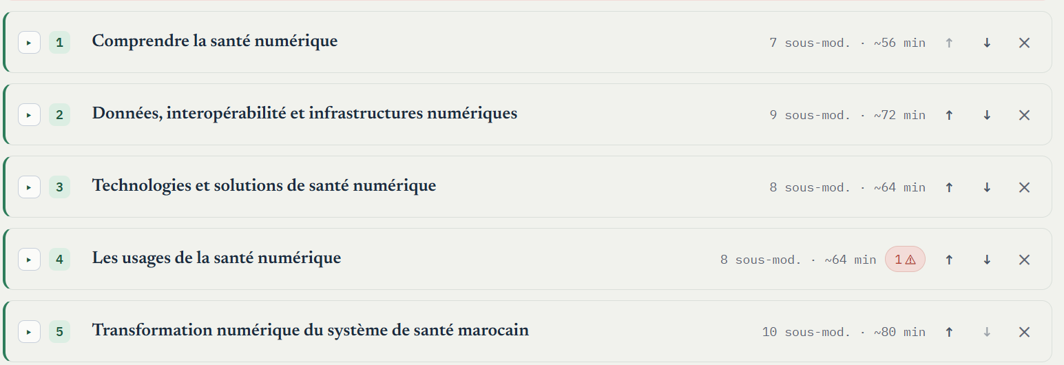 Plan du Certificat en Santé numérique en cinq modules